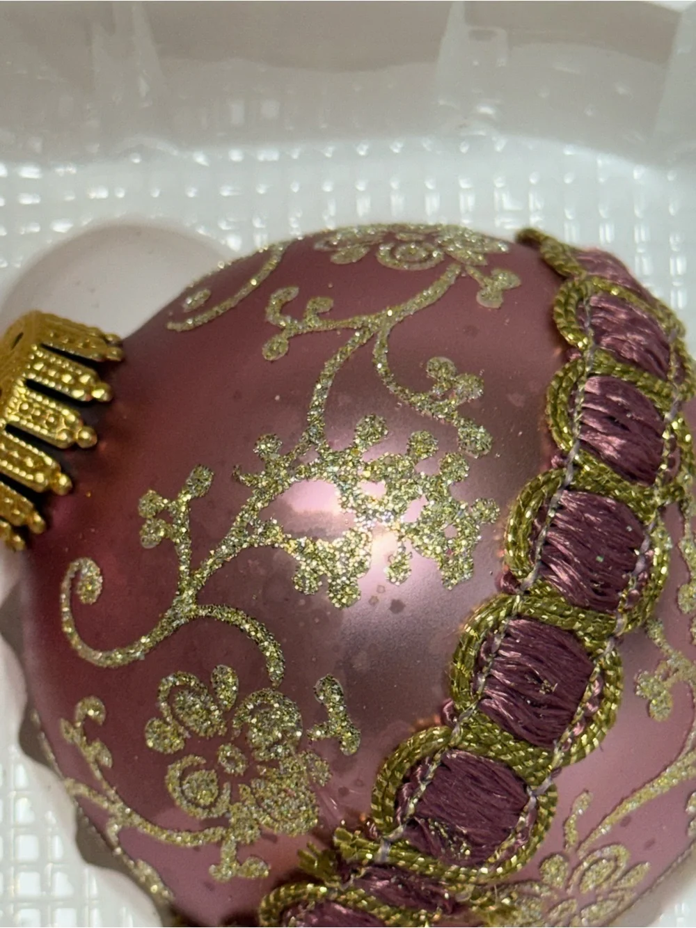Box of Vintage Christmas by Krebs Ornate Oranments (4) Pink